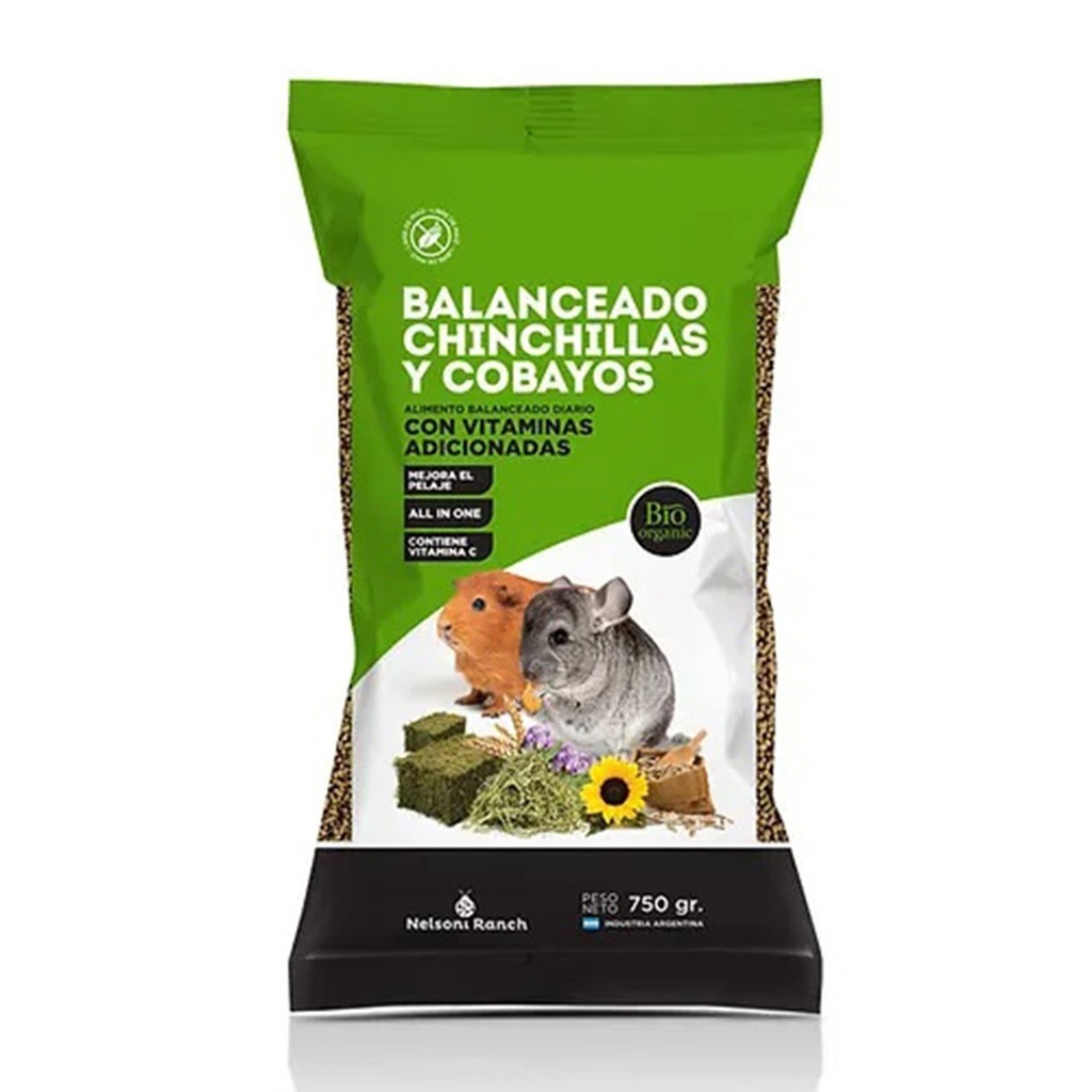 MEZCLA DE CHINCHILLA Y COBAYOS NELSON RANCH X 750 GR
