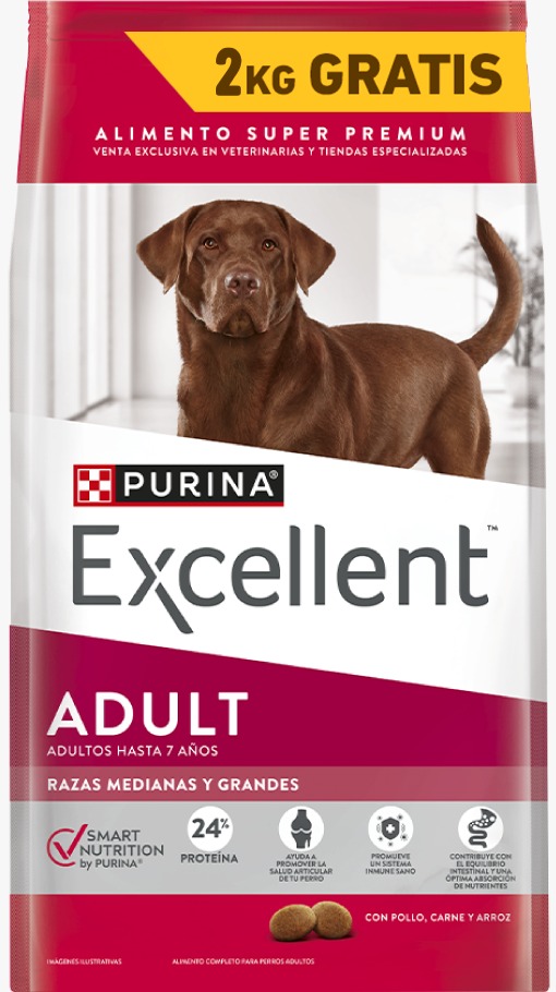 PURINA EXCELLENT PERRO AD MED/GDE X 20+2 KG.