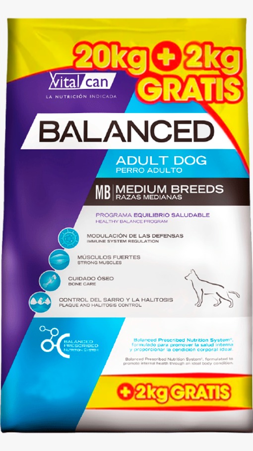 VITAL CAN BALANCED PERRO ADULTO RAZA MEDIANA BONUS X 20+2 KG