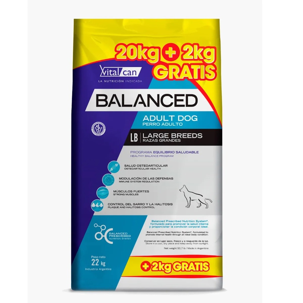 VITAL CAN BALANCED PERRO ADULTO RAZA GRANDE BONUS X 20+2 KG